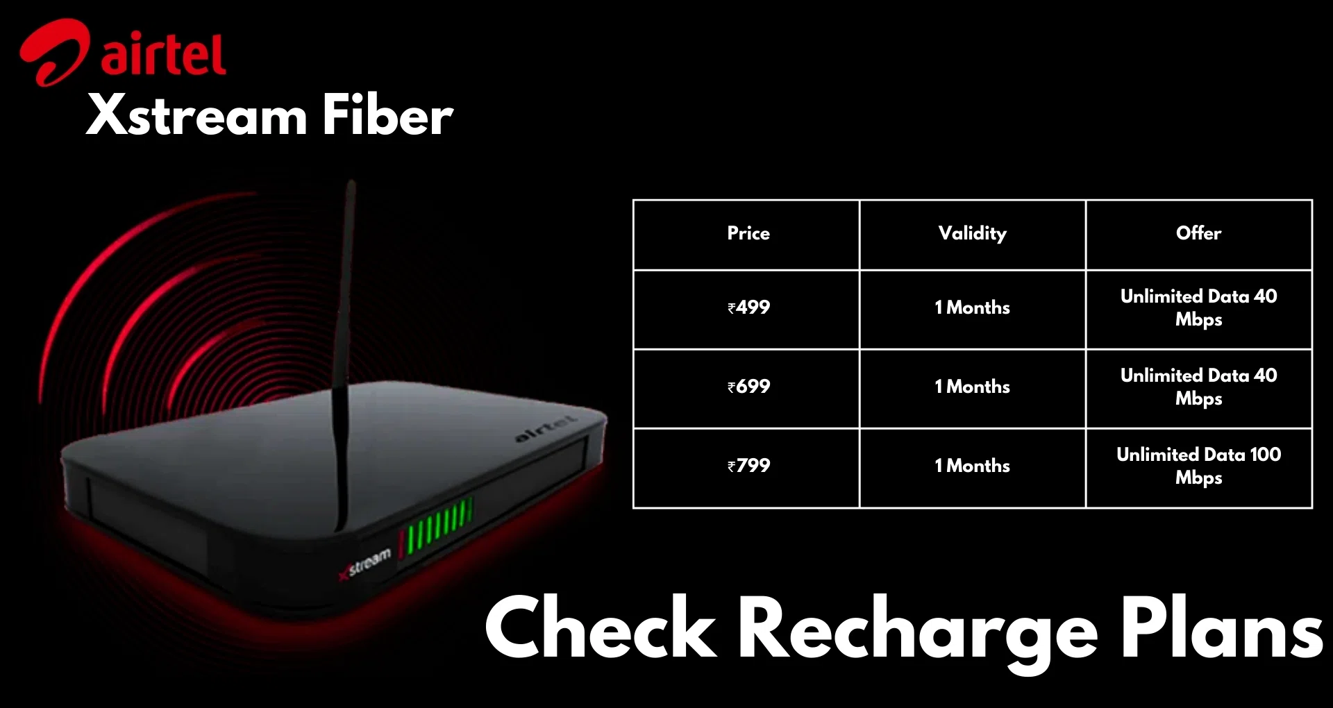 Airtel Xstream Fiber Recharge Plans